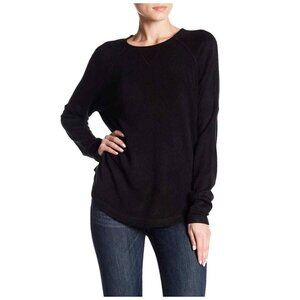 Sweet Romeo Womens Black Thumbhole Long Sleeve Stretch Jersey Top